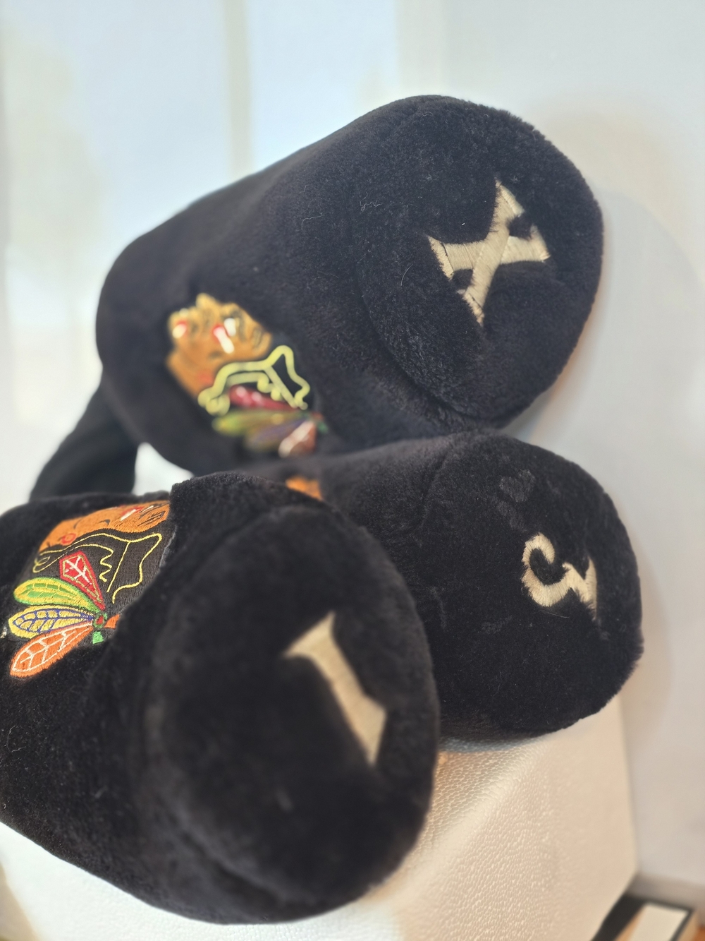 Plush Chicago Blackhawks Golf Club Headcovers with Embroidered Crest and Numbers